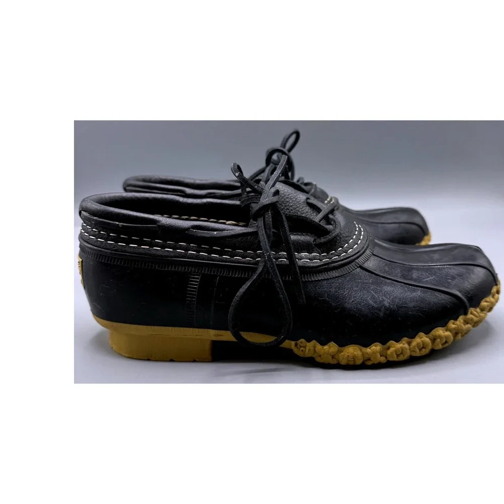 LL Bean Boots Rubber Moc Womens 7 M Black Gum Leather Duck Shoes 06009 USA Made